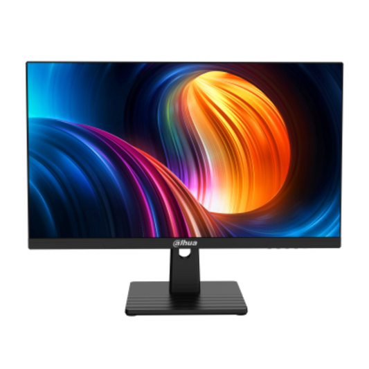 Computer monitor with colorful display on a white background