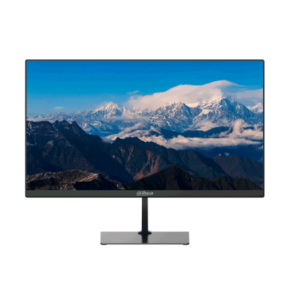 Monitor displaying a mountainous landscape with a blue sky