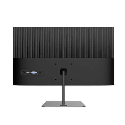Black computer monitor with stand on a white background