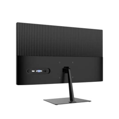 Black computer monitor with stand on a white background