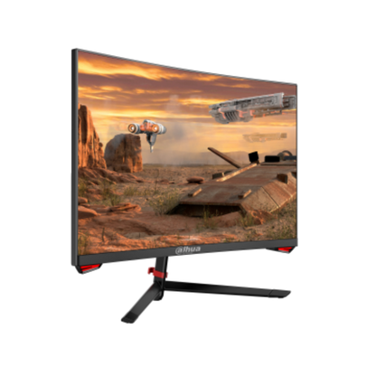 Gaming monitor with a landscape and spaceship scene on the screen
