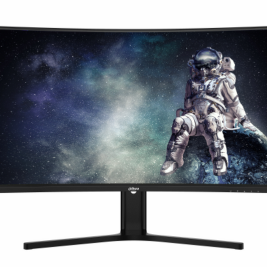 Monitor displaying an astronaut on the moon with a space-themed wallpaper
