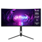 Dahua monitor with curved screen and specifications on a white background