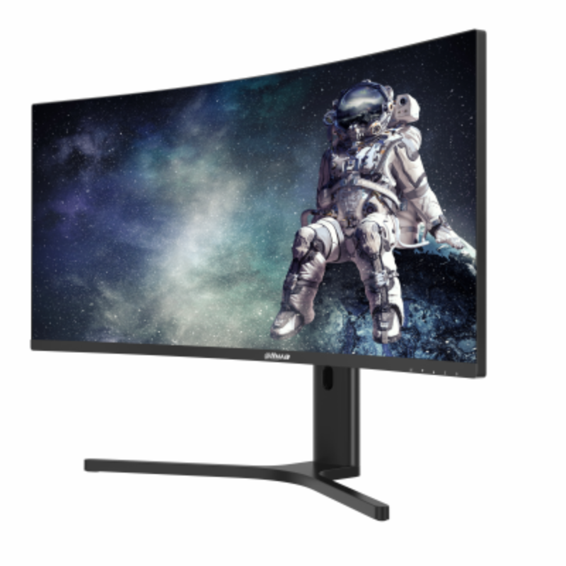 Monitor displaying an astronaut in space on a white background