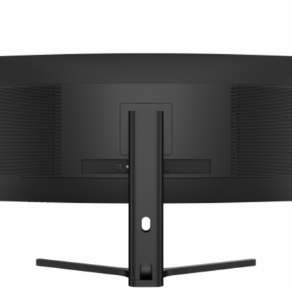 Black curved monitor with a stand on a white background