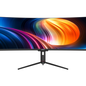 Curved monitor with colorful abstract design on the screen, on a white background