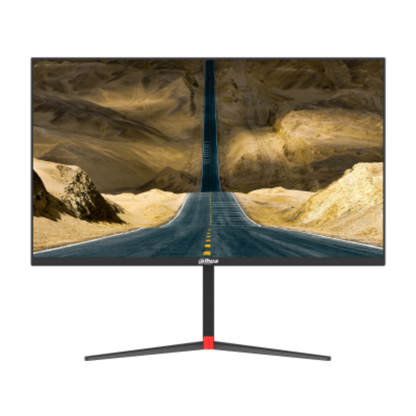 Gaming monitor displaying a mountainous landscape with a road.