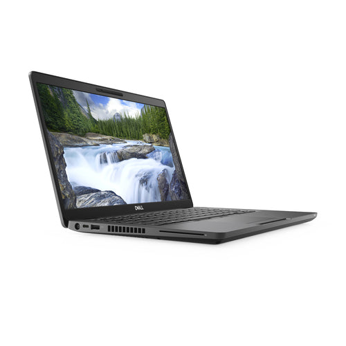 Laptop displaying a scenic wallpaper on a white background