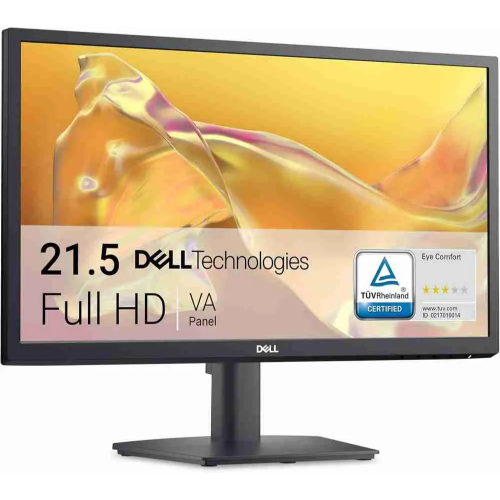 Dell Technologies monitor with full HD VA panel and TUV Rheinland certification on a white background