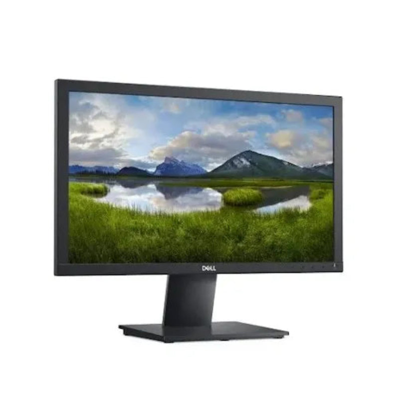 Dell monitor displaying a scenic wallpaper on a white background