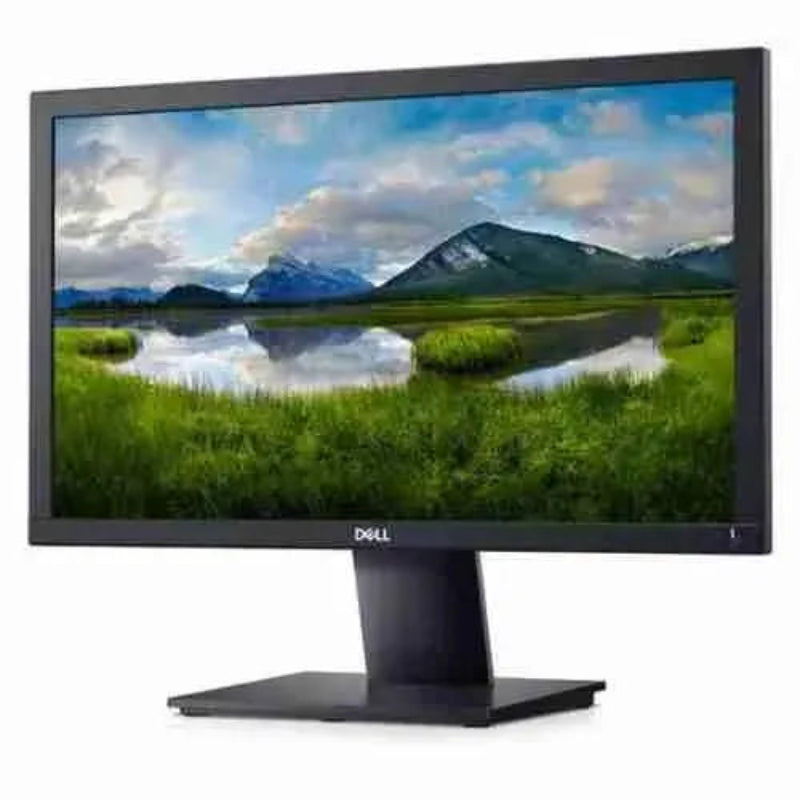 Dell monitor displaying a scenic wallpaper on a white background