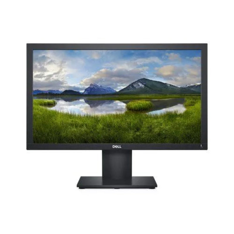 Dell monitor displaying a scenic wallpaper on a white background