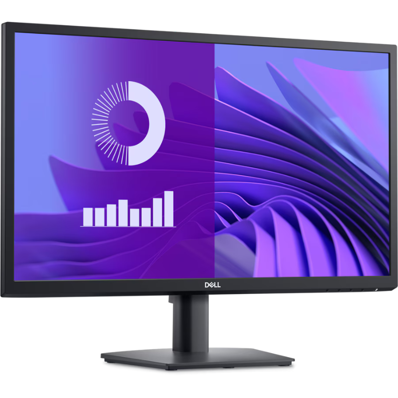 Dell monitor with a purple and blue abstract design on the screen