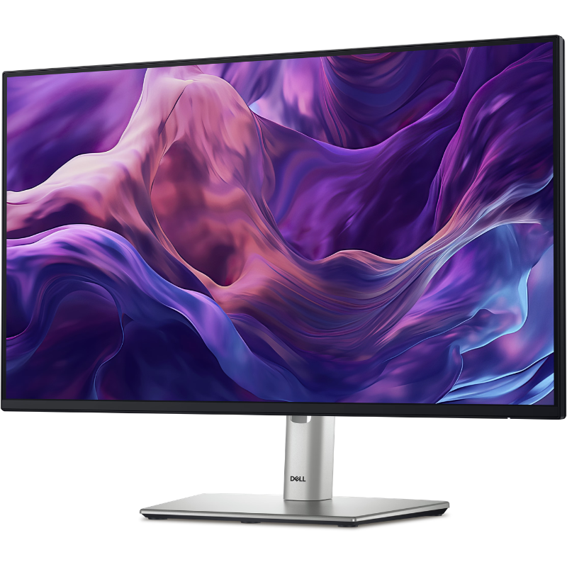 monitor with a vibrant purple and pink abstract design on the screen