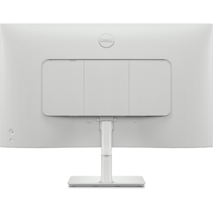White Dell computer monitor with stand on a white background