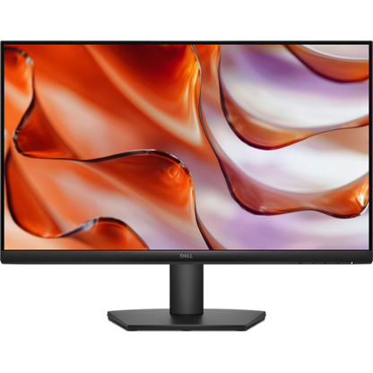 Dell monitor with a colorful abstract design on the screen against a white background