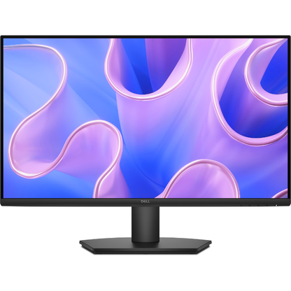 Dell monitor with a colorful abstract design on the screen against a white background