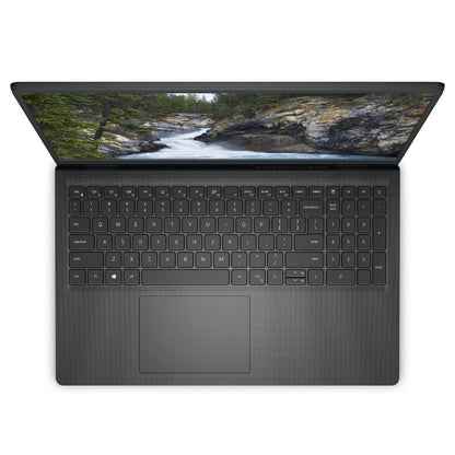 Black laptop with a scenic display on a white background