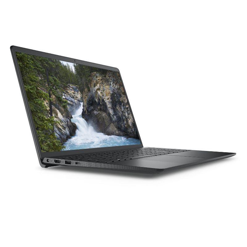 Laptop displaying a scenic view of a waterfall on a white background