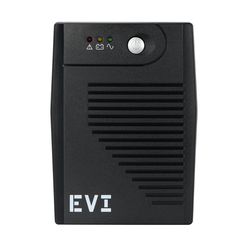 Black power supply unit with 'EVI' branding on a white background