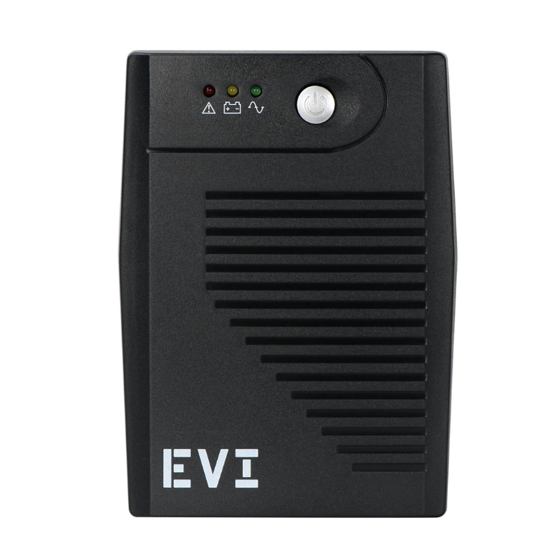 Black power supply unit with 'EVI' branding on a white background