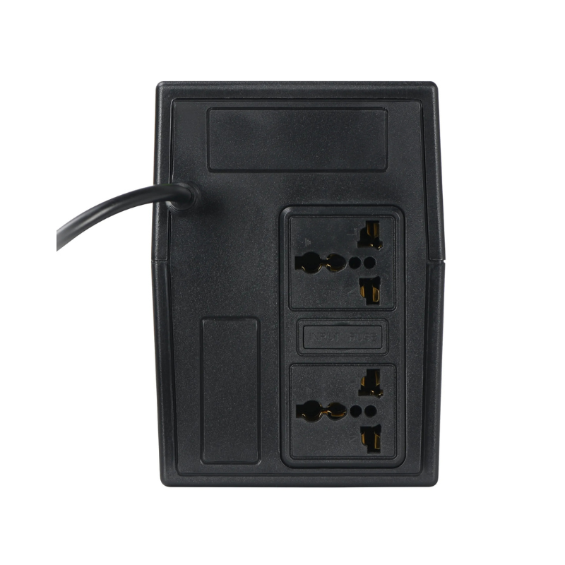 Black power strip with multiple sockets on a white background