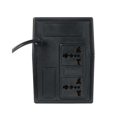 Black power strip with multiple sockets on a white background