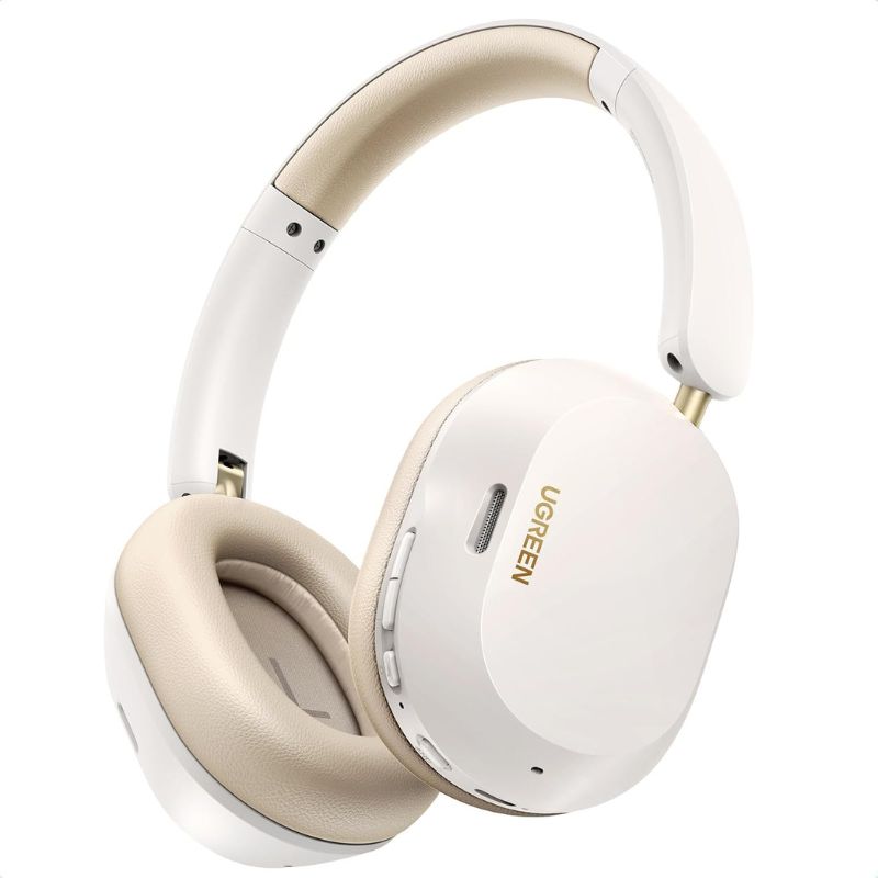 White and beige headphones with UGREEN branding on a white background