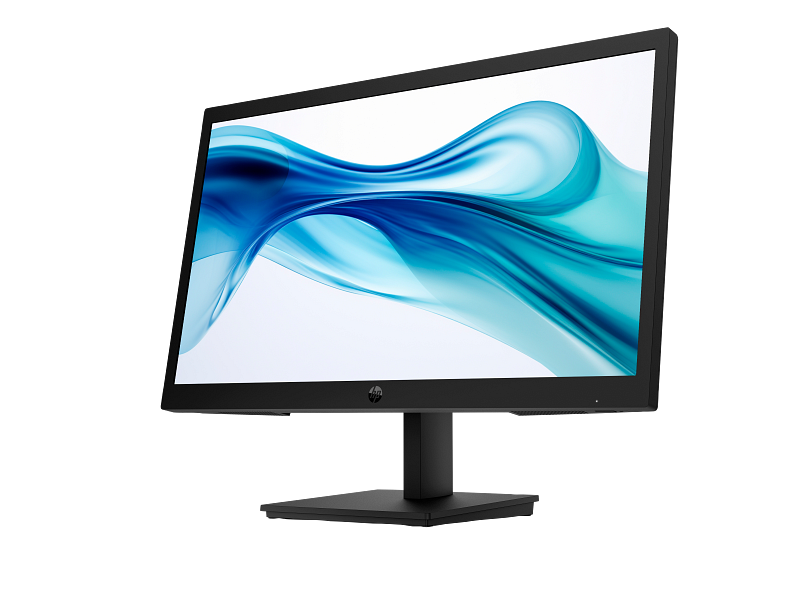 Black HP Series 3 Pro 21.45" FHD Monitor - 9U5A2AA with a blue and white abstract design on the screen, on a white background