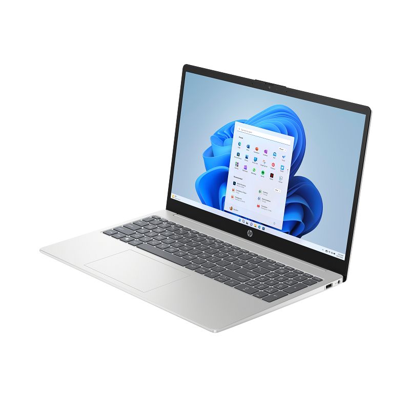 Open laptop with a blue flower design on the screen against a white background