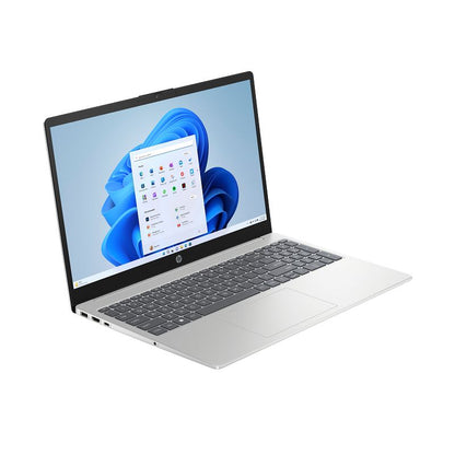 Laptop with a blue abstract design on the screen on a white background