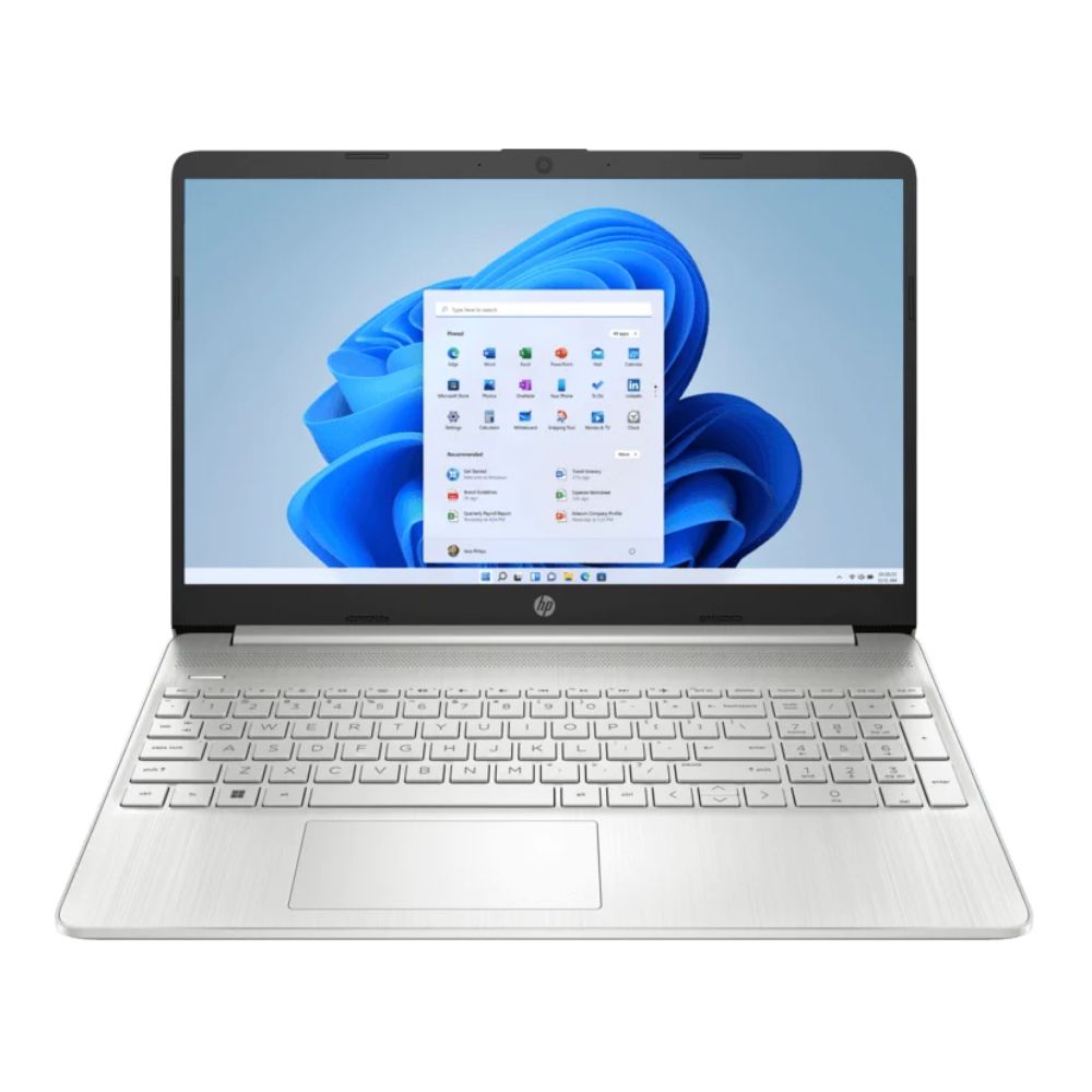 HP 15s-fq5318TU Core i7 12th Gen 8GB RAM 512GB SSD- 9A8X1PA Laptop with a blue wallpaper and open application on the screen