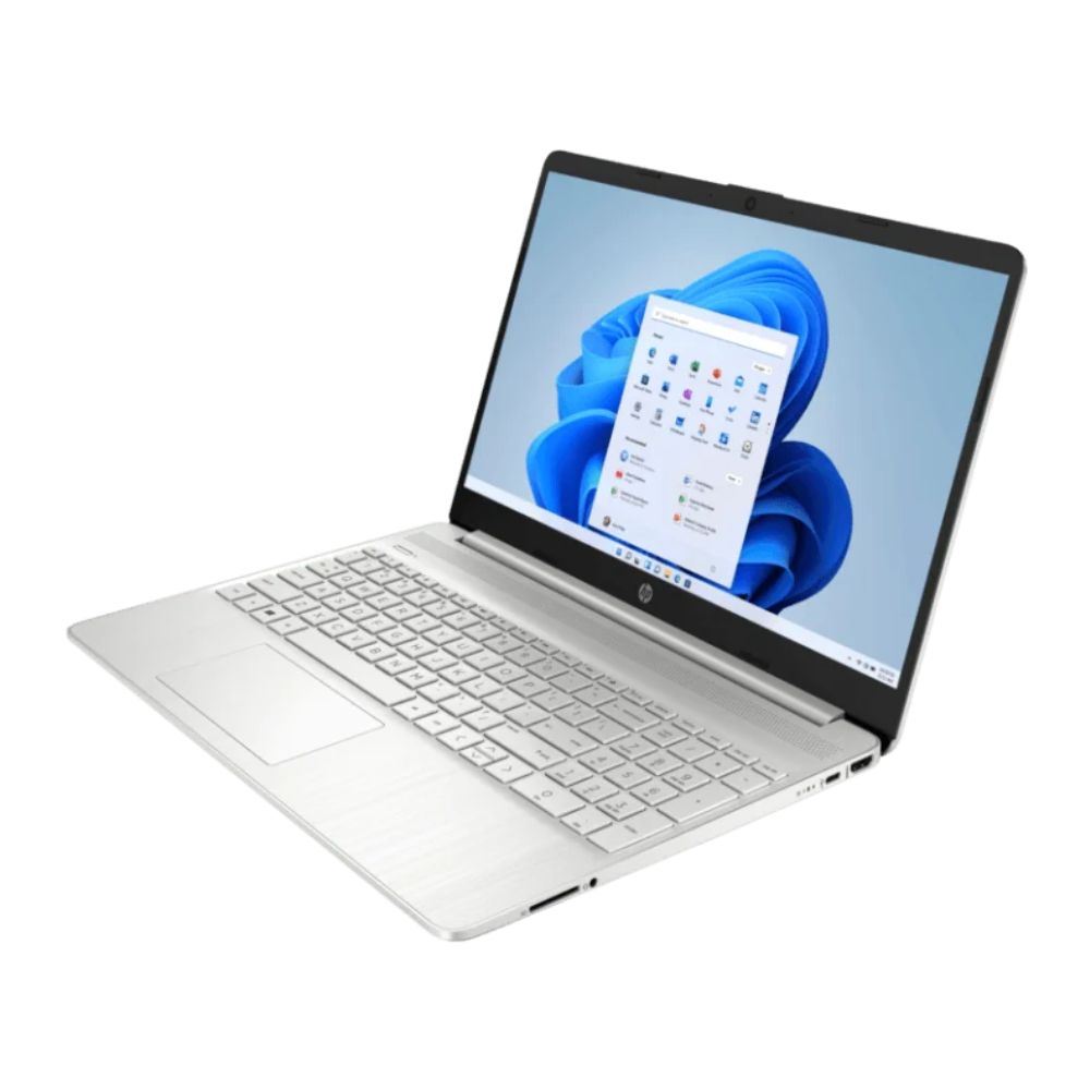 HP 15s-fq5318TU Core i7 12th Gen 8GB RAM 512GB SSD laptop with a blue flower design on the screen against a white background
