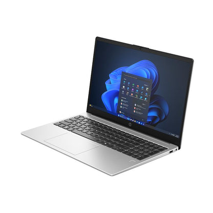 Open laptop with a colorful display on a white background