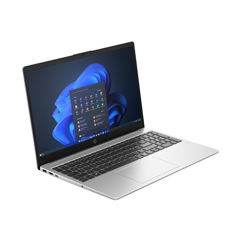 Laptop with a blue and black screen on a white background