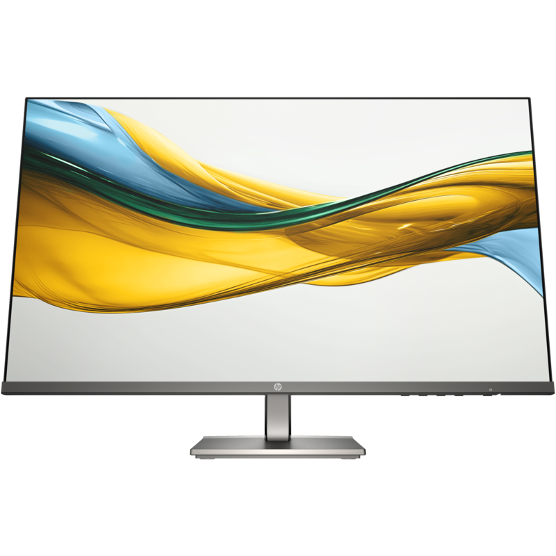 Computer monitor with a colorful abstract design on the screen against a white background