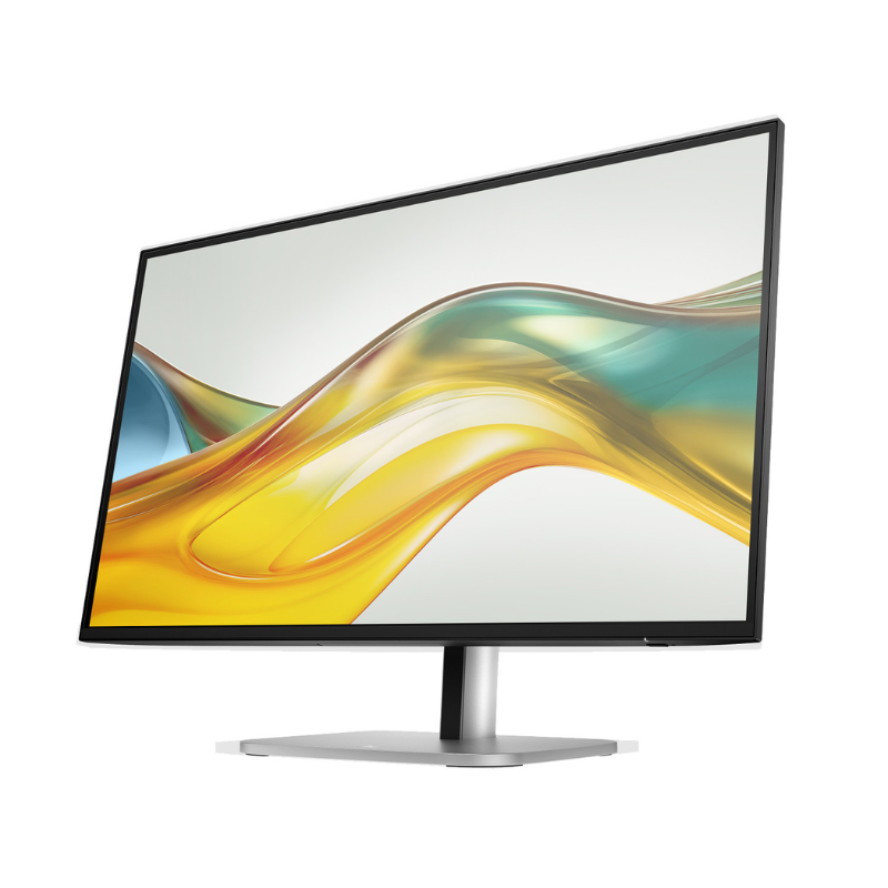 Computer monitor with a colorful display on a white background