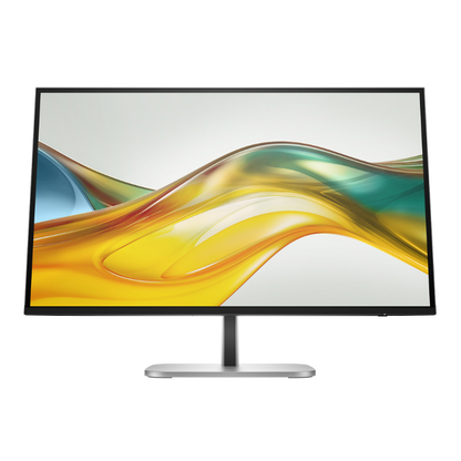 Computer monitor with a colorful abstract design on the screen against a white background