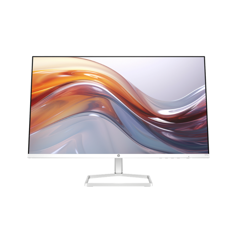 Computer monitor with a colorful display on a white background