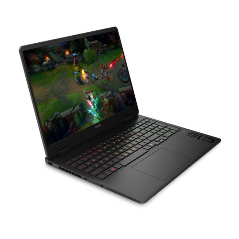 Black laptop displaying a game on a white background