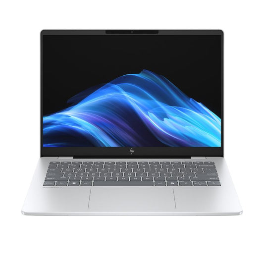 Laptop with a blue and green abstract design on the screen on a white background