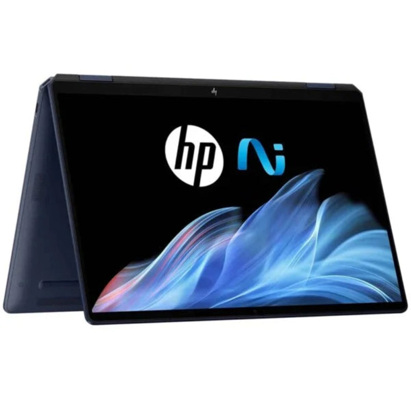 HP laptop with a colorful display on a white background