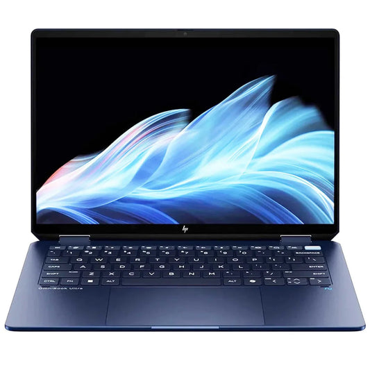 Laptop with a colorful display on a white background