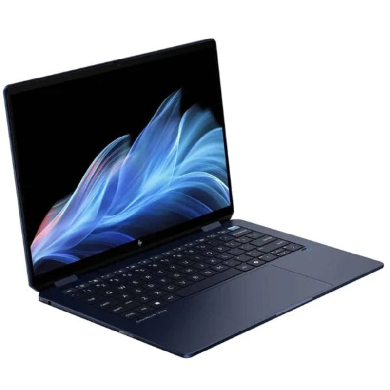 Laptop with a colorful display on a white background