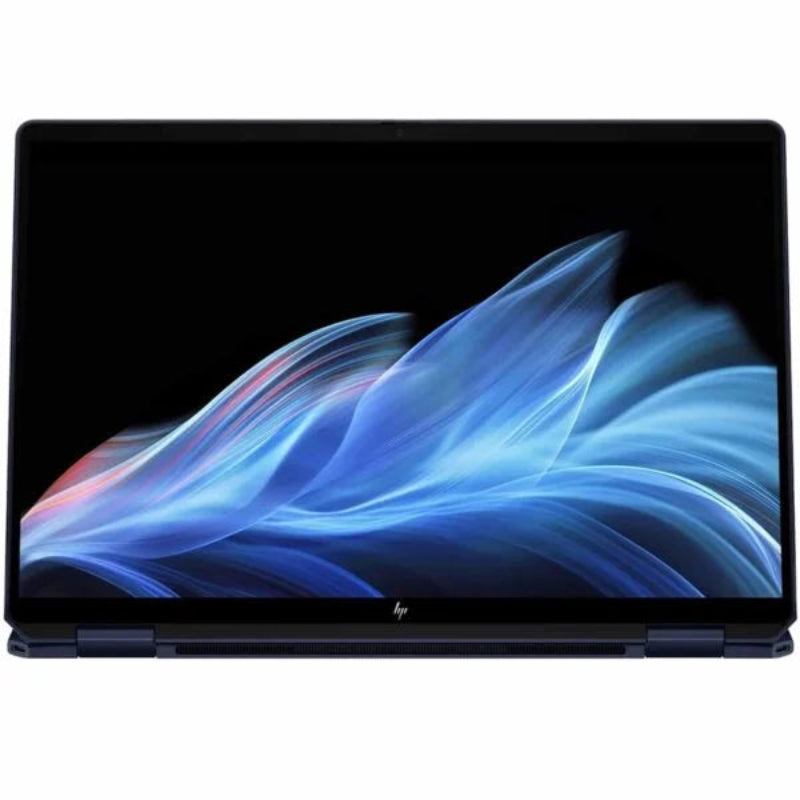 Laptop with a colorful abstract design on the screen against a white background