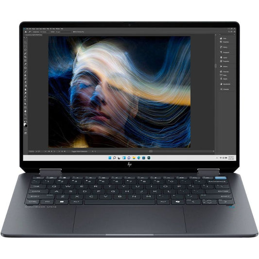 Laptop with a colorful display on a white background