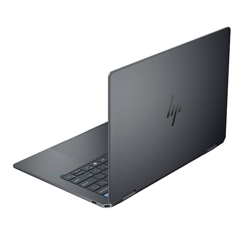 Black HP laptop on a white background