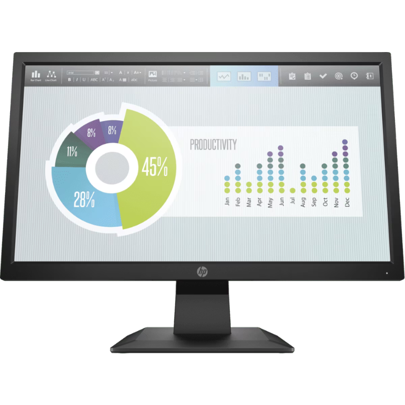 Computer monitor displaying productivity chart on a white background