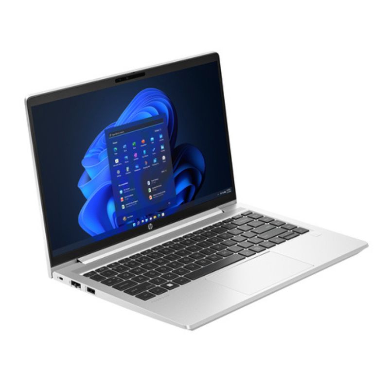 Laptop with a blue and black screen on a white background