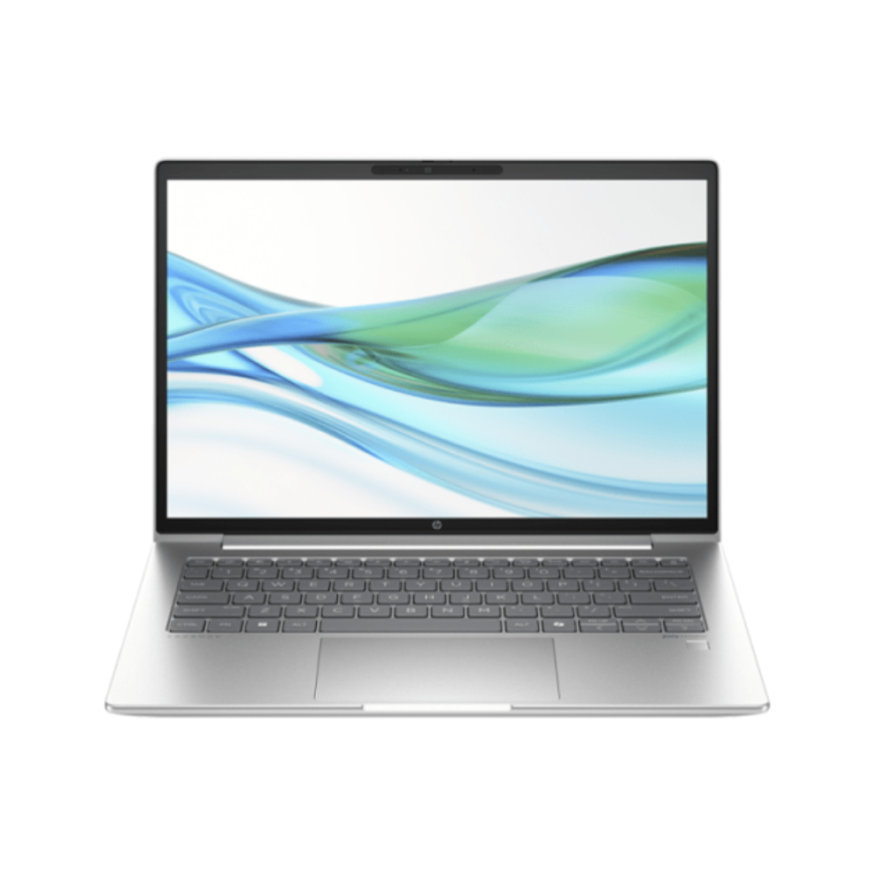 Laptop with a colorful display on a white background